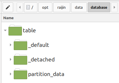 Raijin table data folder structure